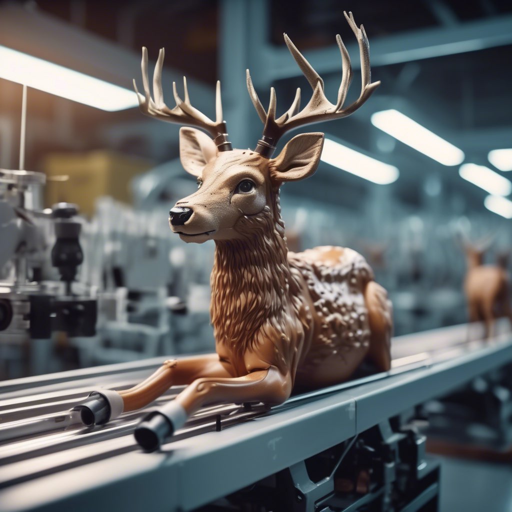 A Deer in the early stages of production sitting on an assembly line